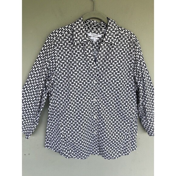 Foxcroft Easy Care Top Women L Chain Link Print Button Up Shirt Career Preppy - Picture 5 of 11